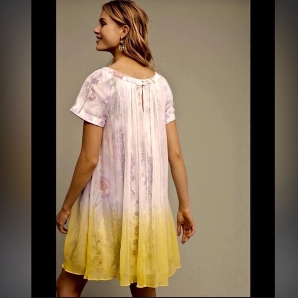 ANTHROPOLOGIE HD IN PARIS Dipped Chroma Swing Dress Floral Yellow size 0 - Picture 2 of 11